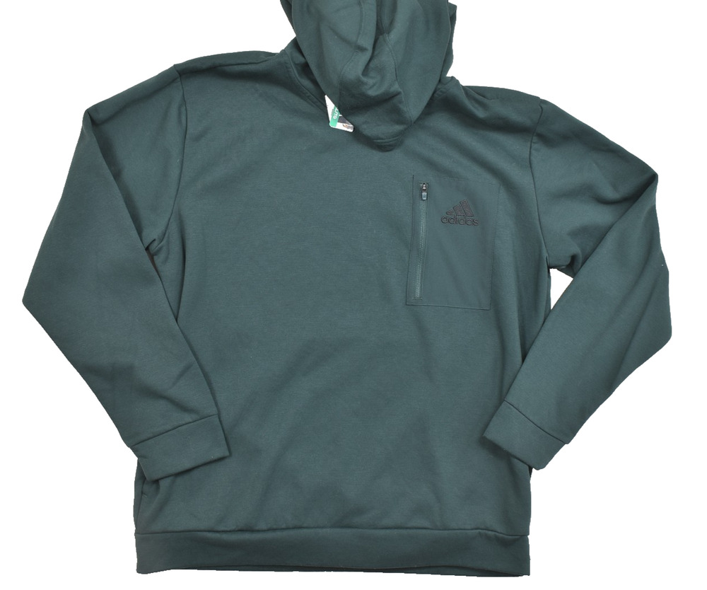 New Adidas Men's Dark Green M Pocket Long Sleeve Hoodie Regular Size M Cotton